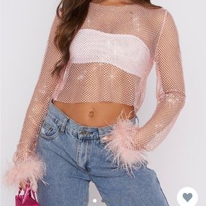 ✨White Fox Day and Night Long Sleeve Crop Baby Pink Mesh Top✨